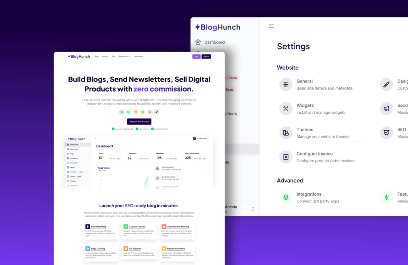 BlogHunch - best blogging platform for minimalists.